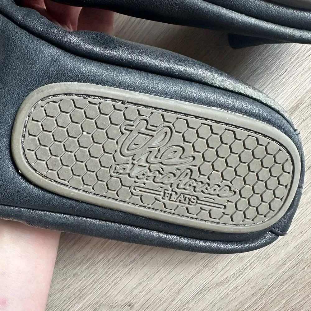 The Storehouse Flats - Black Leather - Size 10 - Foldable